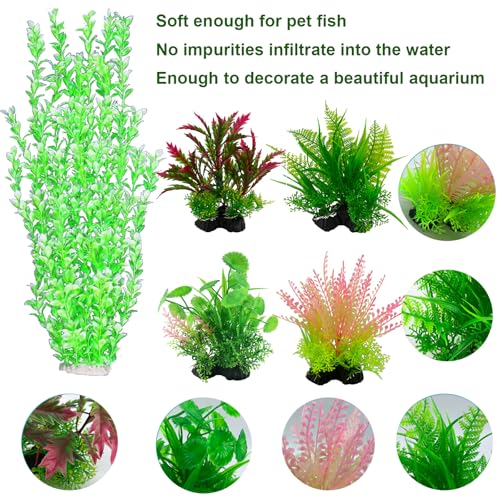 5PCs Mult-Color Aquarium Decor Plants Set, 23.6 Inches Extra Large Artificial Plastic Fish Tank with 4 Plastic Plants, Tall Fish Tank Decorations - size: Large-5Packs