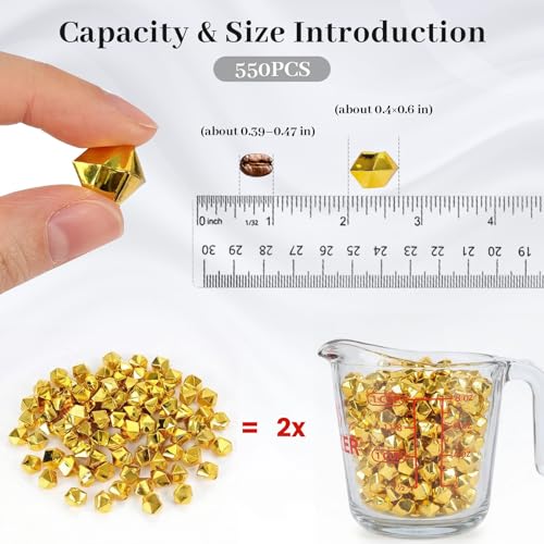 DomeStar 550PCS Gold Vase Fillers, Acrylic Fake Crushed Ice Fake Rocks Gold Nuggets Gems Plastic Diamonds for Vase Fillers Centerpiece Table Scatter Photography Props Display Decoration（0.4‘’ x 0.6‘’） - color: Gold