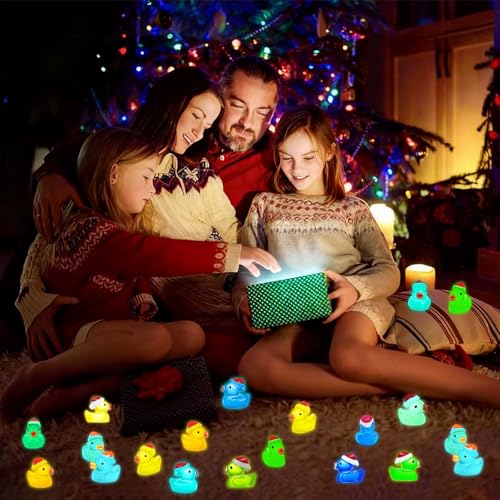 160 Pcs Mini Christmas Resin Ducks Luminous Tiny Ducks Little Glow in The Dark Plastic Ducks for Micro Landscape Garden Aquarium Décor Dollhouse Accessories DIY Craft Slime Making Xmas Decoration