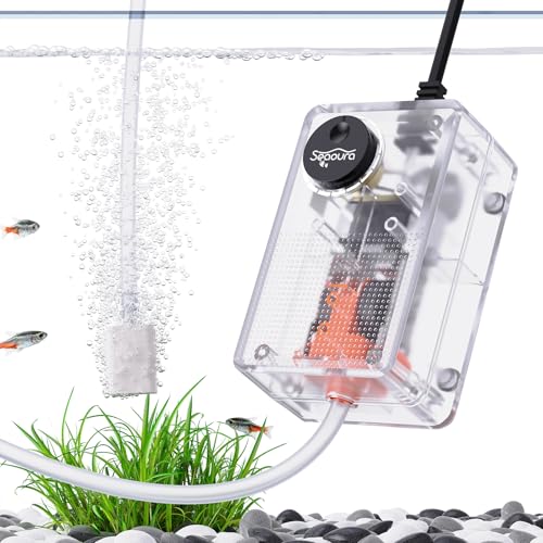 SEAOURA Aquarium Air Pump, Adjustable Fish Tank Bubbler, 2W/24GPH Quiet Air Bubbler for Aquarium, Oxygen Aerator Pump Single Outlet with Air Stone & Tubing Accessories, 5-30 Gallon - size: 1 Outlet (≤ 30 Gal Tank)