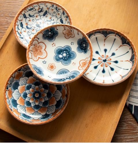 4 Pack 3 oz Cute Japanese Soy Sauce Dish Small Dipping Sauce Bowls Ceramic Sushi Dipping Bowls for Sushi,Side Dish,Ketchup,Dips,Condiment,Snack,BBQ Party - color: Brown