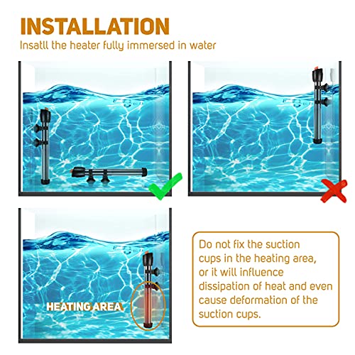 Submersible Aquarium Heater, Adjustable Fish Tahk Heater with Free Thermometer Suitable for Marine Saltwater and Freshwater - size: C150