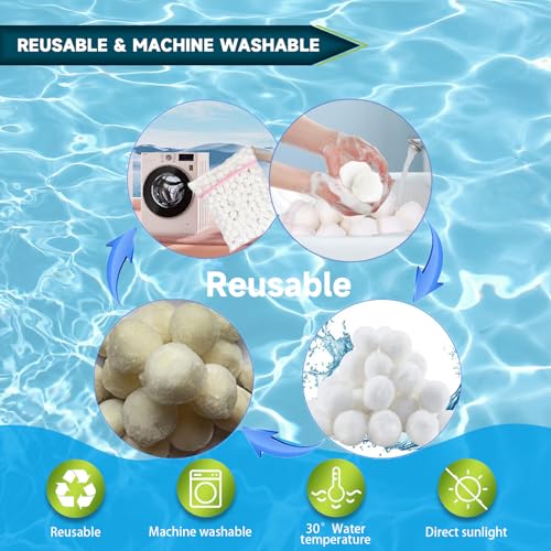 5.0 Lbs Pool Filter Balls for Sand Filter, Reusable Eco-Friendly Sand Filter Balls (Equals 225lbs Pool Filter Sand), Pool Filter Media Balls with Filter Bag, Filter Balls for Swimming Pools