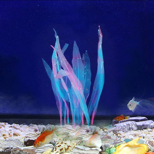 1Pcs Aquarium Decoration Blue Plants Simulation Artificial Water Grass Plastic Fish Tank Decor Plant Silicone Glowing Kelp Ornament Aquarium Accessories Fake Plants,Blue,9.84in - color: Blue, size: 9.84in