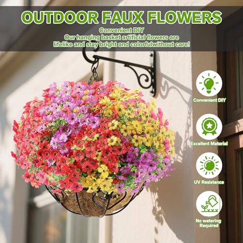 Artificial Flowers Fake Plants for Outdoors Spring Decoration, 13Bundles Silk Realistic UV Resistant Faux Flowers for Outside Planter Porch Yard Patio Garden Home Indoor, Mix - color: Mixed2, size: Artificial Flowers(13 Pcs)