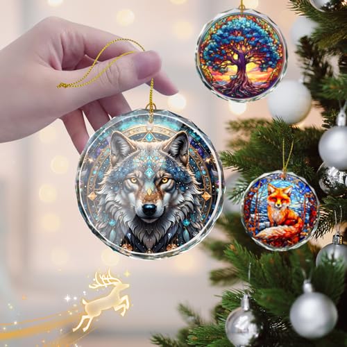 Wolf Stained Glass Ornament, Christmas Ornaments, Christmas Tree Decorations, Wolf Christmas Decoration, Wolf Ornaments for Christmas Tree, Holiday Present Ideas, Gift Exchange - color: Wolf