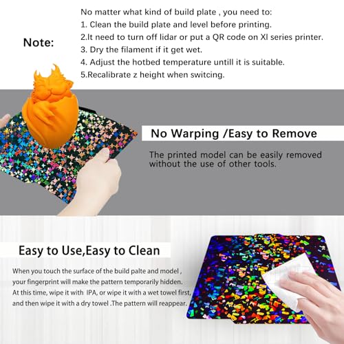 Upgraded 257x257mm X2D Build Plate for Bambu Lab P2S X2D X1 X1C X1E P1P P1S A1,Double Sided Textured Flake+Galaxy Spring Steel Sheet Flexible Plate Heated Bed Platform for Bambu Lab 3D Printers - color: H2H(Flake+Galaxy), size: For X2D/P2S/ X1/X1C/X1E/P1P