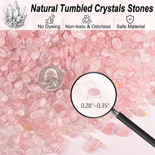 0.5 Lb/230g Rose Quartz Crystal Aquarium Gravel Rocks, Natural Tumbled Healing Crystal Chips Bulk Natural Crushed Stones for Crafts|Fish Turtle Tank|Home Decoration - 7-9mm - color: Rose Quartz, size: 0.5 LB
