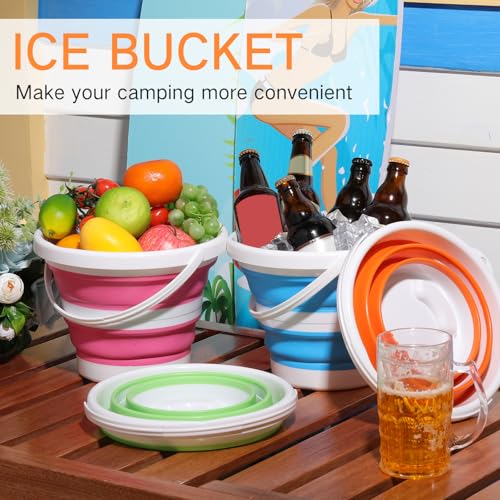Pickmesh 4 Pcs Collapsible Bucket 1.3 Gallon (5l) Foldable Collapsible Sand Bucket with Handle Small Cleaning Pail for Household Outdoor Car Washing Camping Beach Sand - color: Blue, Green, Orange, Pink, size: 1.3 Gallon