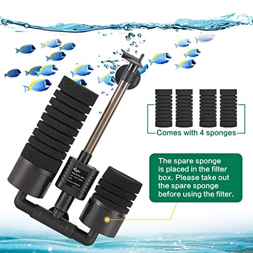 AQQA Aquarium Electric Power Sponge Filter,3W/5W Silence Submersible Foam Filter,Sponges Bio Ceramic Media Balls Double Filter for Saltwater Freshwater Fish Tank (M) - size: M（5W for 15-55 gallon)