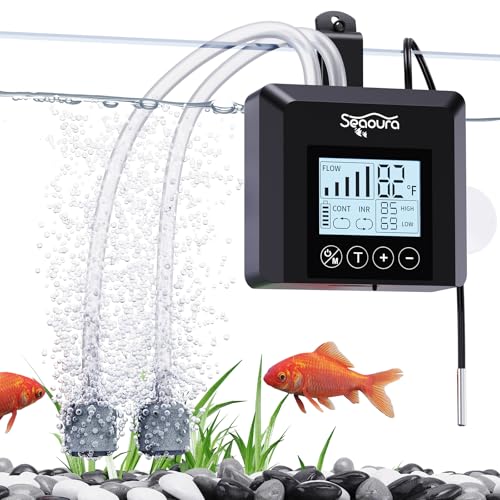 SEAOURA Battery Powered Aquarium Air Pump USB Rechargeable Portable Aerator, 2.5W Quiet Live Bait Aerator, 5-Speeds Adjustable Fish Tank Bubbler for Outdoor, Power Emergency - color: Black
