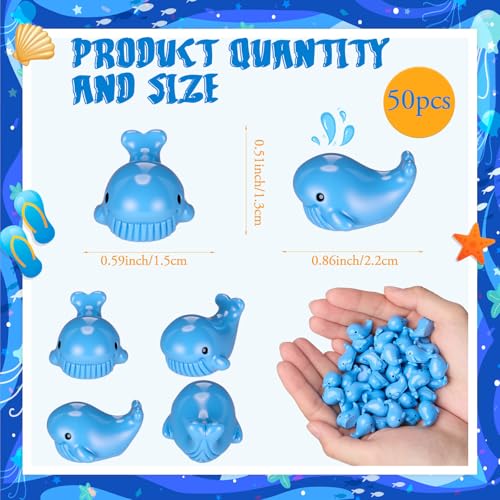 Geelin 50 Pcs Mini Resin Whale Figurines Bulk Tiny Resin Whale Figurines Small Ornament Sea Creatures Charms Figure Tiny Blue Ocean Animals for Landscape Fish Tank Aquarium Garden Desktop - style: Whale