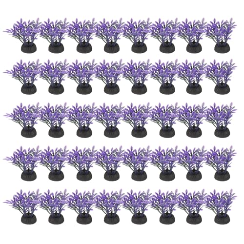 uxcell Aquarium Artificial Plants, 40 Pcs Fish Tank Plants Decorations Accessories Aquatic Ornaments Decor Water Grass, Purple (Four Grass) - color: Purple