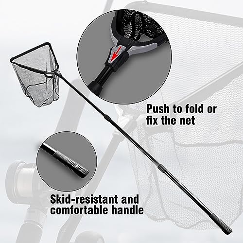 Fiblink Folding Aluminum Fishing Landing Net Fish Net with Extending Telescoping Pole Handle - style: Extend Length: 45-80 Inches