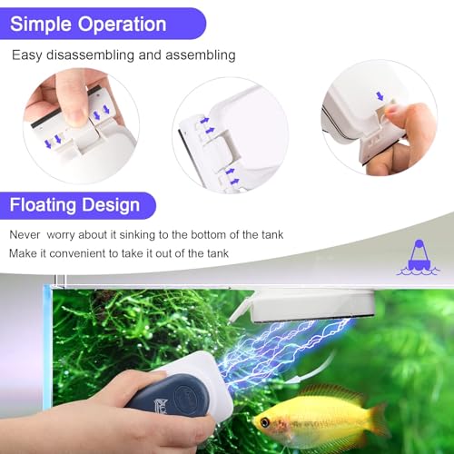 AQQA Aquarium Strong Magnetic Cleaner Brush, Fish Tank Glass Algae Magnet Cleaning Tool Floating Cleaner Scrubber Brush with 2 Detachable Scraper (Blue,S)