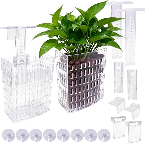 2 Pack Upgraded Aquarium Plant Holder, Adjustable Width and Height Hook Fish Tank Plant Holder with Suction Cup for Aquascape Decor (Transparent) - color: Transparent