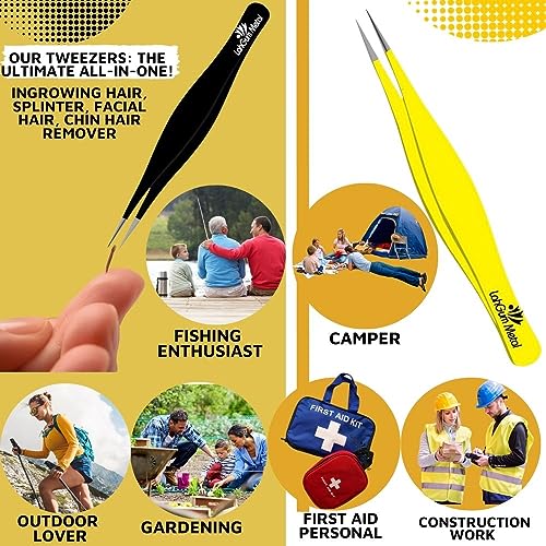 Super Sharp Pointed Tweezers Precision Fine Point Tip Ingrown Hair Removal Kit - Extra Thin Stainless Facial Hair Remover for Face
