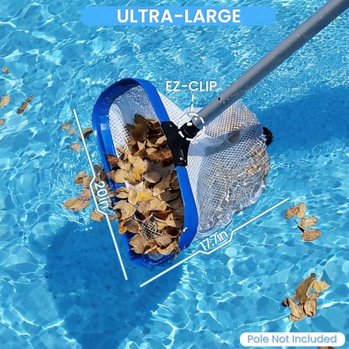 Poolvio 20" Pool Net Skimmer – Heavy Duty Leaf Net with Aluminum Frame with Diamond-Pattern Ultra-Fine Soft Mesh Bag – Pool Cleaning Net for Leaves, Sand, Pollen & Small Debris (No Pole) - size: 20" Extra Large Pool Net