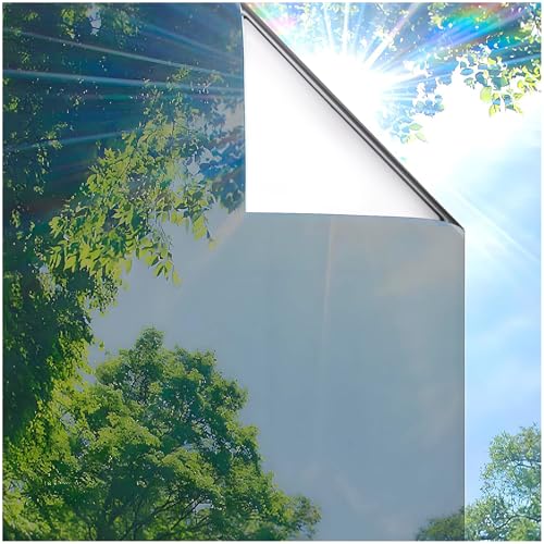 Coavas One Way Privacy Window Film, Sun Blocking Reflective Window Film See Out Not in, Heat Control Window Tint for Home, Anti UV Static Cling for Windows Office Door (Silver, 17.5 Inch X 6.5 Feet) - color: Silver-silver, size: 17.5 x 78.7 Inch