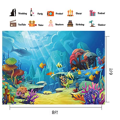 CHAIYA Under The Sea Backdrop Ocean Little Mermaid Backdrop Background for Under The Sea Theme Baby Shower Photo Booth Banner Party Cake Table Decoration 8x6ft - size: 8′x6′