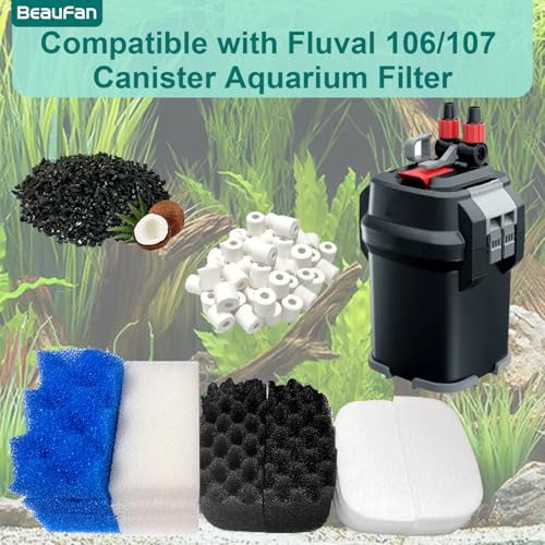 24 Sets Aquarium Replacement Media Maintenance Kit Compatible with Fluval 106 & 107 Canister Filters, Including Bio Sponge Filters, Activated Carbons, Ceramic Rings, Mesh Bags, Filter Pads - size: 106/107 Series