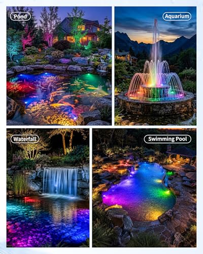 POPOSOAP 4W Solar Pond Lights with Remote Control, RGB Multi-Color Underwater Solar Lights with Timer & Memory Function for Pond, Fountain, Pool, Garden, Aquarium(3 Headlamp)-P64WC - size: 3 RGB Lights- 4W Solar Powered