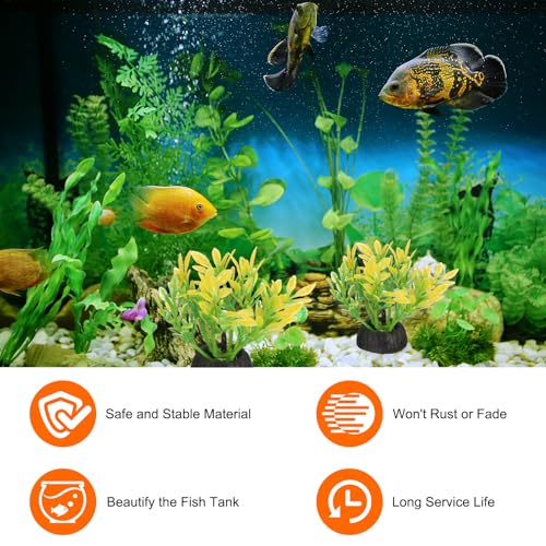 uxcell Aquarium Artificial Plants, 40 Pcs Fish Tank Plants Decorations Accessories Aquatic Ornaments Decor Water Grass, Yellow-Green (Four Grass) - color: Yellow-green