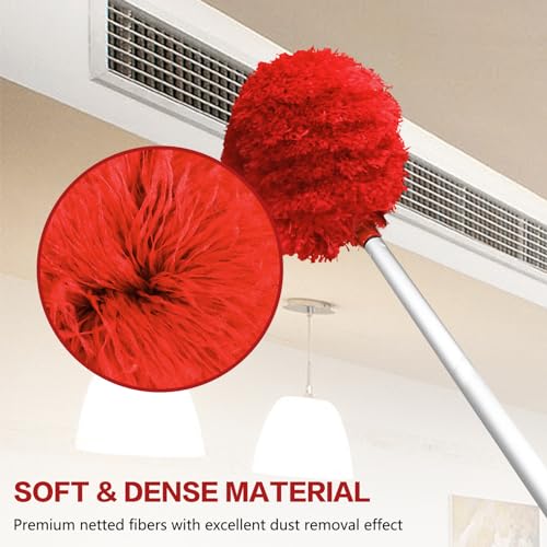 Ceiling Fan Cleaner Duster Reusable Microfiber Ceiling Fan Blade Cleaner Removable Duster with Extension Pole Adjusts 13 to 49.7 Inch for Cleaning Walls Bookshelves Furniture Door Window Top (Red) - color: Red