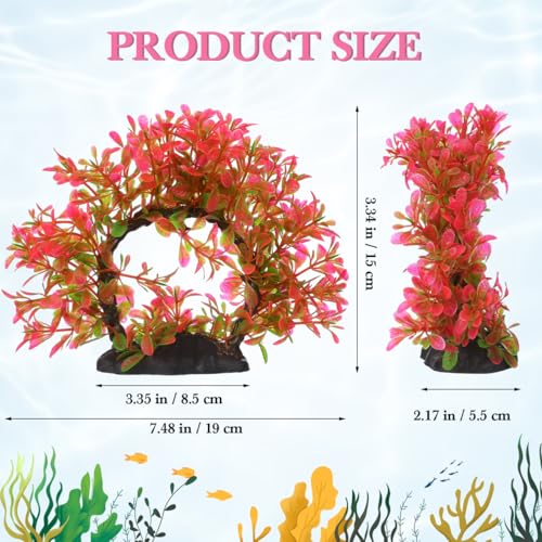 POPETPOP Aquarium Artificial Plastic Plants Decoration, Plastic Pink Betta Fish Tank Decor with Weighted Base, Pink Simulation Aquarium Tree for Bettafish Tank Decorations Hides