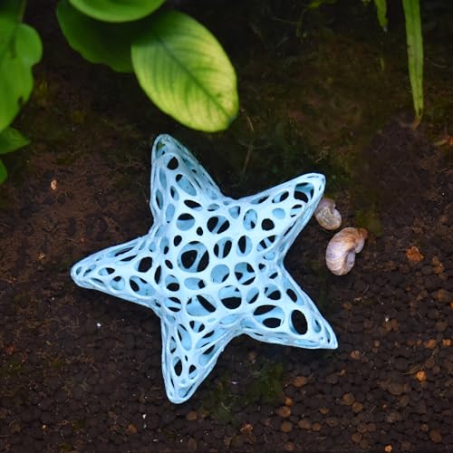 Decorative Starfish Aquarium Hideout, Lattice Design Shrimp Shelter, Fish Tank Ornament (Cyan) - color: Cyan
