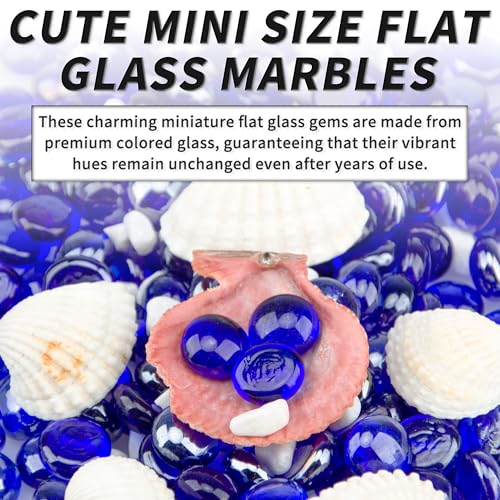 1 LB Blue Flat Glass Beads, 160-180PCS Small Glass Marbles, Mini Flat Round Pebbles for Vase Filler and Floral, Fish Tank Rocks Decorative Gemstones for Home and Aquarium Décor - color: Blue