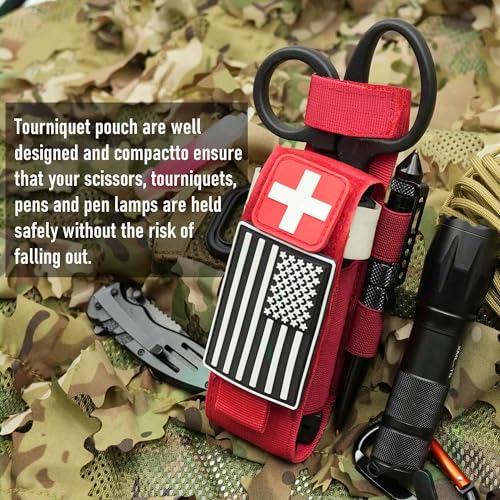 Upgrade 1000D Laser Cut Molle Tourniquet Holder, Heavy Duty Tactical Molle Tourniquet Pouch Holder - color: SET-RED