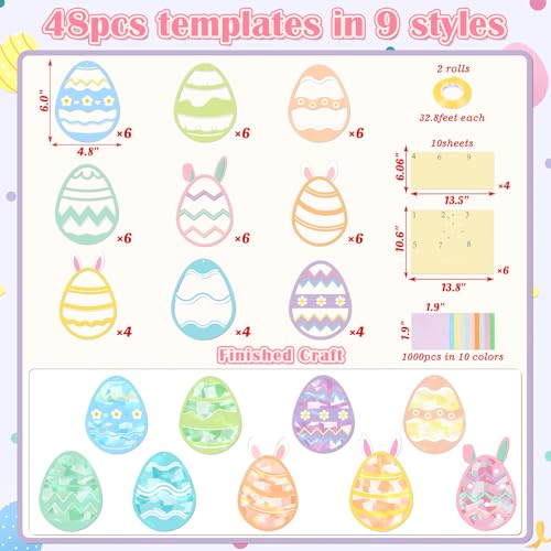 Renbuzhu 48PCS Easter Crafts Bulk: Eggs Paper Suncatchers DIY Kit for Activities Decorations, Window Stained Glass Effect Art Ornaments - style: easter egg