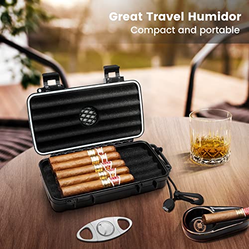 Flauno Travel Cigar Humidor Case - Portable Cigar Box with Humidifier Disc & Cigar Cutter | Waterproof | Crushproof | Airtight | Durable (Holds up to 5 Cigars) - size: Holds up to 5 Cigars