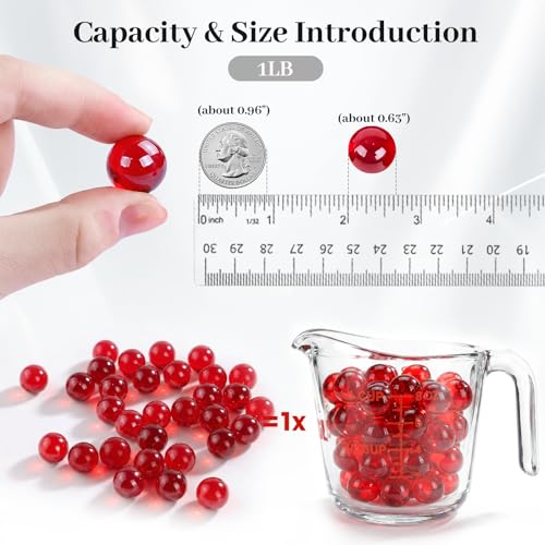 DomeStar 1LB Glass Marbles Bulk, Marbles for Vases 0.63 Inch Vase Fillers Red Glass Beads for Home Décor - color: Red