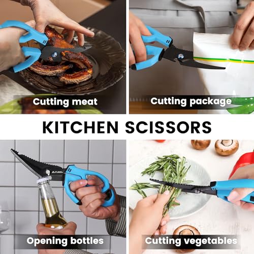 FLISSA 10" Fishing Scissors, Stainless Steel Detachable Kitchen Scissors, Fishing Shears with Fin Clipper & Fish Scaler, Non-Slip Grip, Protective Sheath