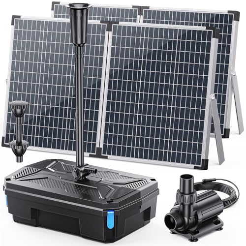 Solar Pond Filter & Pump Kit, 100W Foldable Solar Panel with 3-Stage Filtration, Dual Mode Fountain & Waterfall Pond Filter for Outdoor Ponds, Fish Ponds, Garden Water Features - style: 100W-Solar Powered