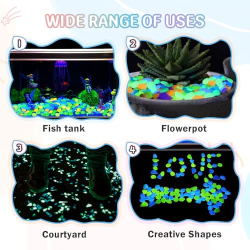 1000pcs Colorful Glow in the Dark Rocks, Outdoor Night Fruity Solar Guide Pebbles, Magical Luminous Rocks Landscaping Gravel Fish Tank Aquarium Stepping Yard Decor (Multicolor-500pcs) - color: Multicolor-500pcs