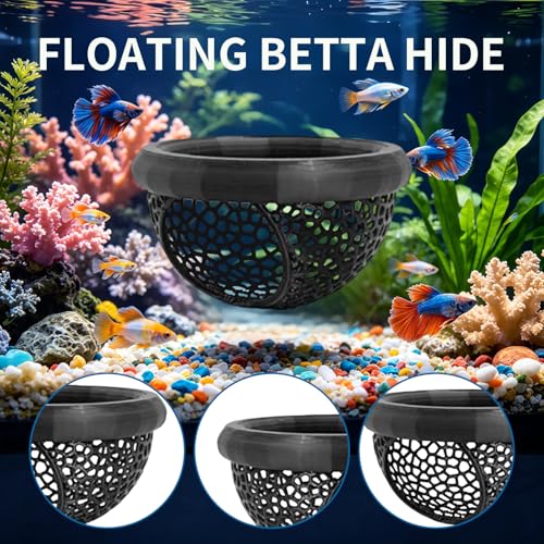 5 Pcs Betta Fish Hammock & Toys Set - Aquarium Tunnel, Floating Mirror, Hammock, Leaf Pad & Exercise Ring, Safe Resting, Hiding & Feeding Decor for Shrimp & Small Fish Tanks