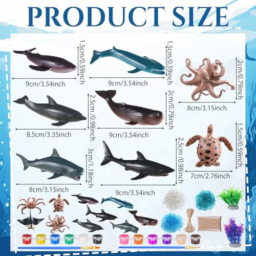 23 Pcs Ocean Diorama Kit Under the Sea Animal Figure Toys Realistic Ocean Animal Figurines Toy Including Shark, Whale, Corals Artificial Coral Seagrass with a Gift Box for Birthday Party Decorations