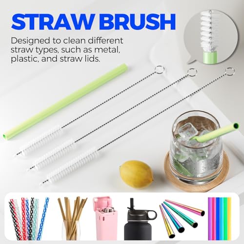 6 Pack Holikme 4 in 1 Cup Lid Cleaning Brush Set with 3 Straws, Multifunctional Bottle Brush, Silicone Cup Lid Gap Cleaner, Durable Bristle Crevice Cleaning Brush, Olive - color: Olive