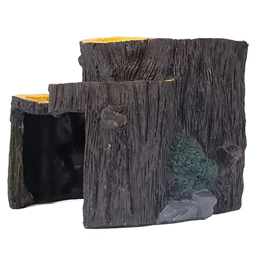 1 Piece Artificial Aquarium Stump, Non-Toxic Resin, Food Platform, Stable, Realistic Design, Terrarium Cave Ornament for Shelter