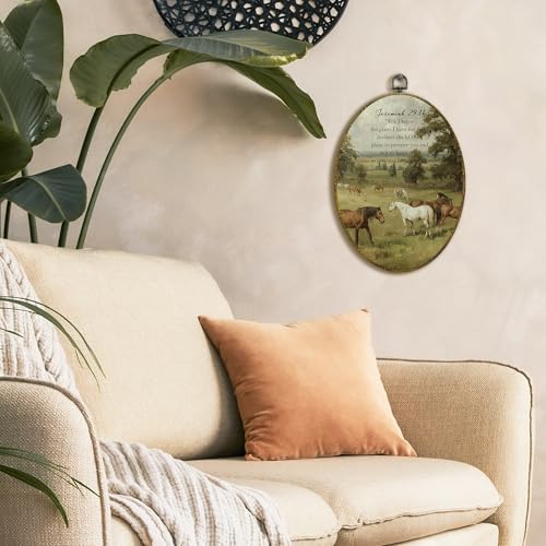 XFCICRLJ Christian Horse Wall Art Decor, Jeremiah 29:11 Bible Verse Oval Canvas Prints Framed, Rustic Religious Scripture Wall Art Decorations for Church Home Bedroom Living Room Decor, 11x8.5 Inch - color: horse