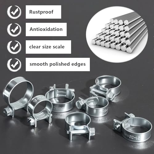 18Values Fuel Hose Clamp 7-28MM Gas Line Hose Clamps Clip Pipe Clamp Assortment Kit 9/32"-1-1/10" for Automotive Diesel Petrol Pipes (pack of 54PCS) - size: 54PCS