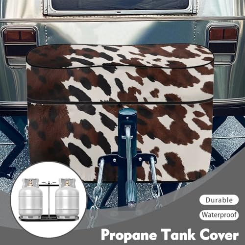 Brown Cow Print 20 Pound Double for RV/Trailer/Camper Reusable Gas Tank Cover Lightweight Double Zipper for Travel Trailer Polyester Waterproof Cover - color: Brown Cow Print, size: S(20LB)