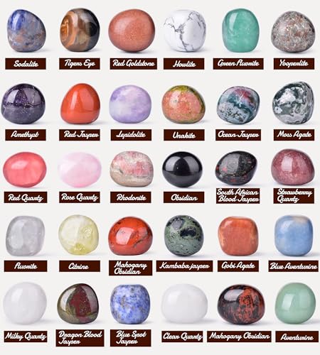 Polished Stone Set, Limited Edition, 50 Pcs, 1.8 lbs, 0.8 Inches, 25 Types of Extra Large Tumbled Gemstones and Crystals in Bulk for Healing, Reiki, Meditation, and Witchcraft - color: Mixed Crystals - 25 Types, size: 0.8"
