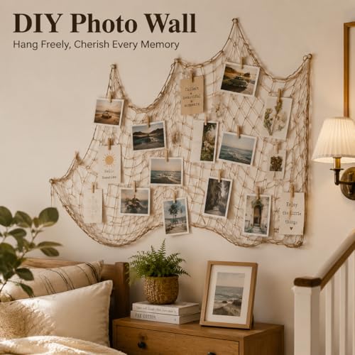 2 Pack Fish Net Decorations for Party, Natural Cotton Hawaiian Table Runner Party Fishing Net Decorative, Nautical Themed Cotton Fishnet Under The Sea Pirate Ocean Beach Decor - color: Brown