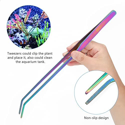 Aquarium Aquascape Tools Kit 15 in, 4in1 Anti-Rust Aquatic Plant Aquascaping Tool Stainless Steel Silver Tweezer Scissors Spatula for Aquarium Tank Clean (15in, Colorful) - color: Colorful
