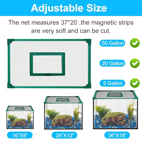 Fish Tank Lid Magnetic Aquarium Net Cover with Feeding Window 5-50 Gallon Aquarium Lid Anti-Jumping Net for Fish 11.8 FT DIY Magnetic Aquarium Cover,Green (Green)