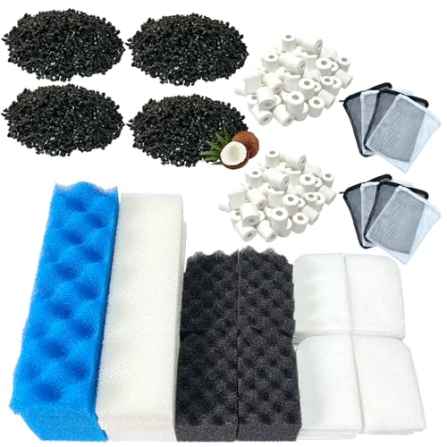 38 Pack Filter Media Kit for Fluval 406/407 Canister Filters, Replacement Bio Foam, Activated Carbon & Ceramic Rings (2 Sets Maintenance Bundle) - size: 406/407Series